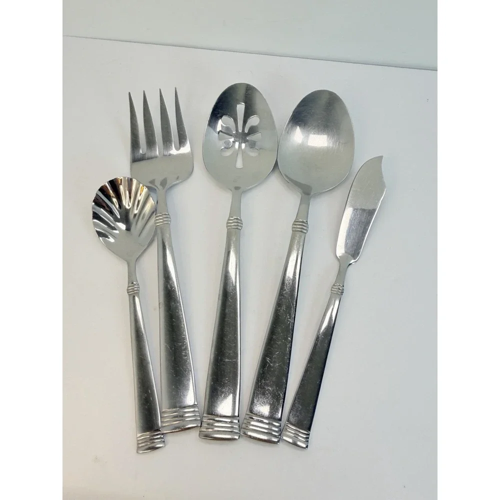 Wallace Napoli Glossy Stainless Set Of 5 Serving Spoon Fork Sugar Butter Knife